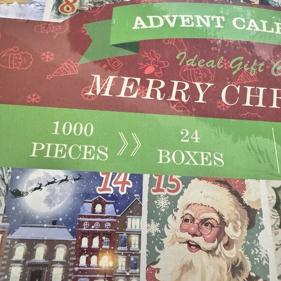 MERRY CHRISTMAS SANTA ADVENT CALENDAR 24 BOX DAYS - 1000 PC JIGSAW PUZZLE NIB - Picture 2 of 7